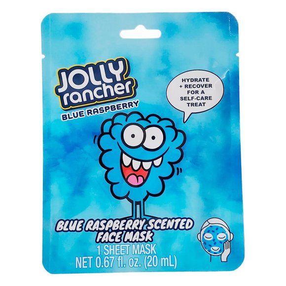 2 PACK NEW JOLLY RANCHER BLUE RASPBERRY SCENTED FACE FACIAL SHEET MASK 0.67 OZ - Picture 2 of 3